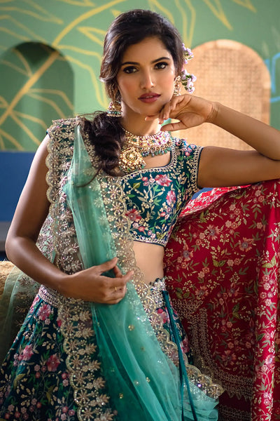 Women's Aqua Blue Satin Embroidery Party Wear Lehengha Choli