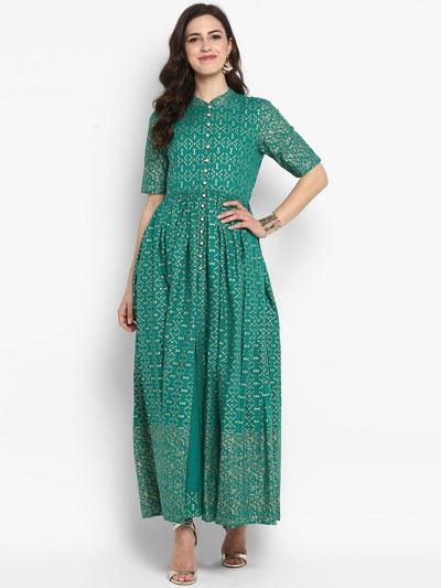 Women's Green Printed Maxi Dress