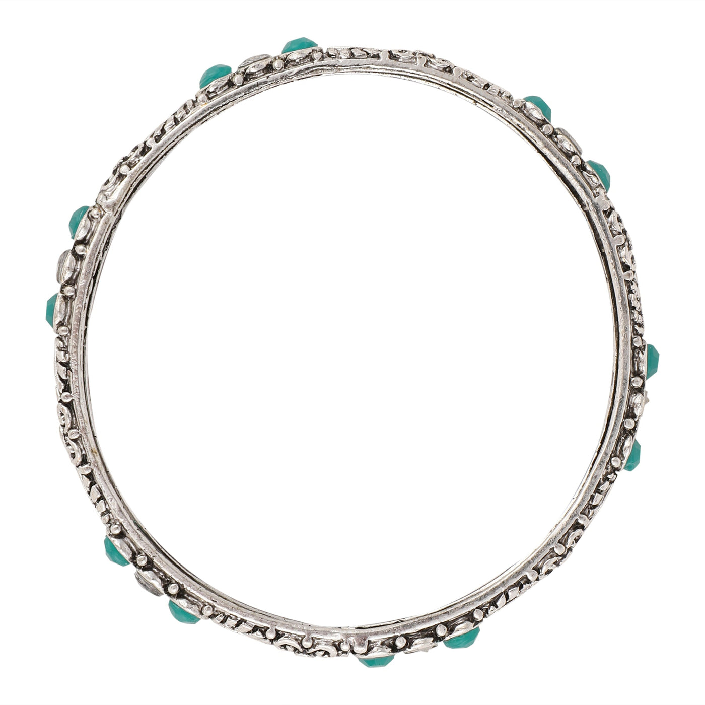 Women's Set Of 4 Oxidised Silver-Plated Pink Ruby Studded Hand Crafted Bangles