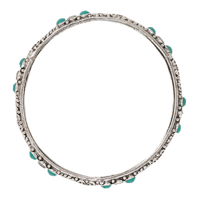 Women's Set Of 4 Oxidised Silver-Plated Pink Ruby Studded Hand Crafted Bangles