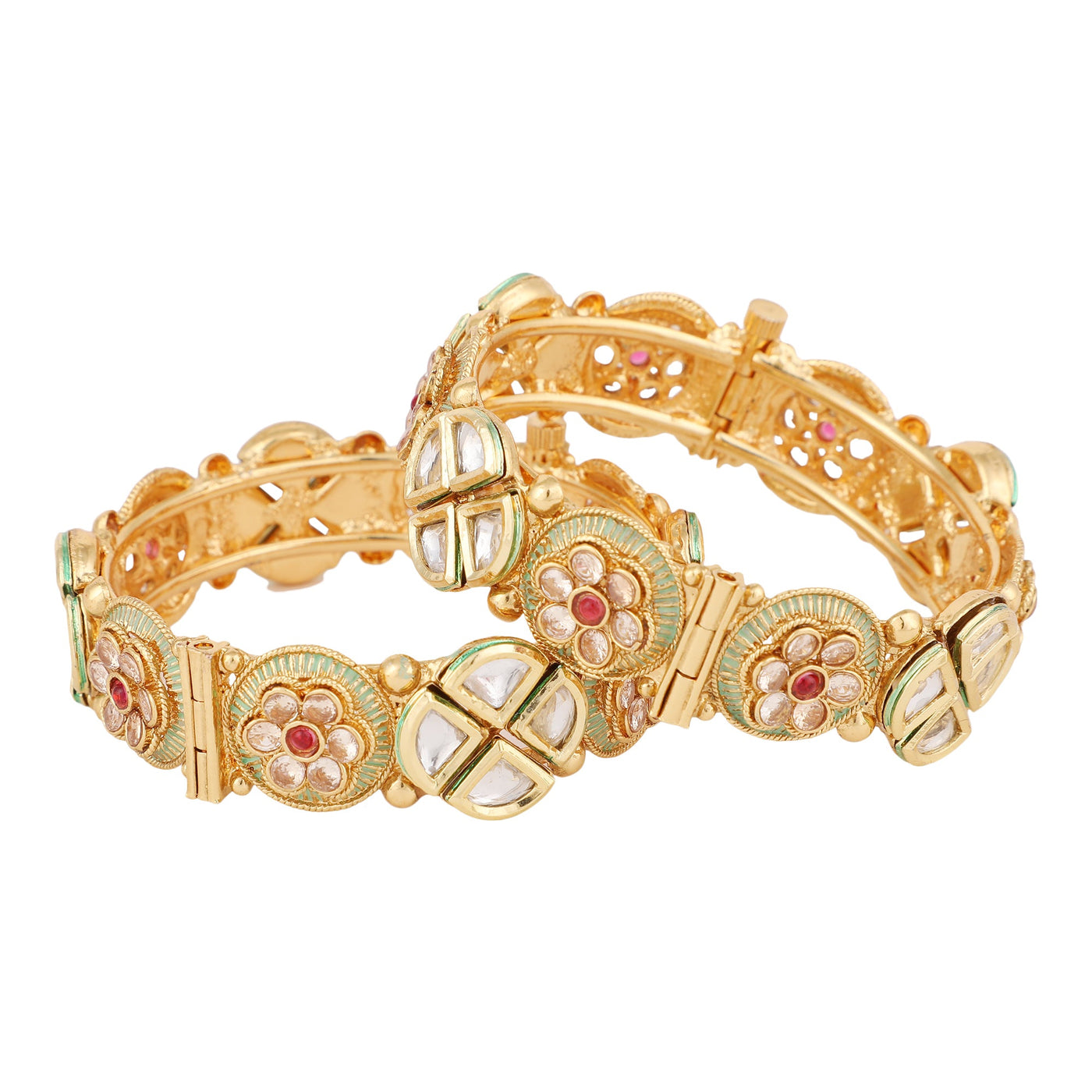 Women's Set Of 2 24K Gold-Plated & White Embellished Designer Bangles