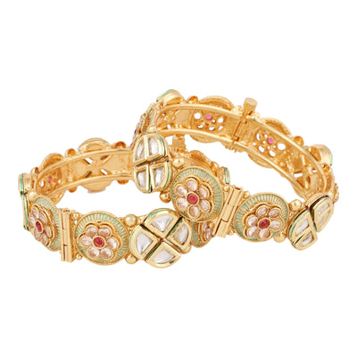Women's Set Of 2 24K Gold-Plated & White Embellished Designer Bangles