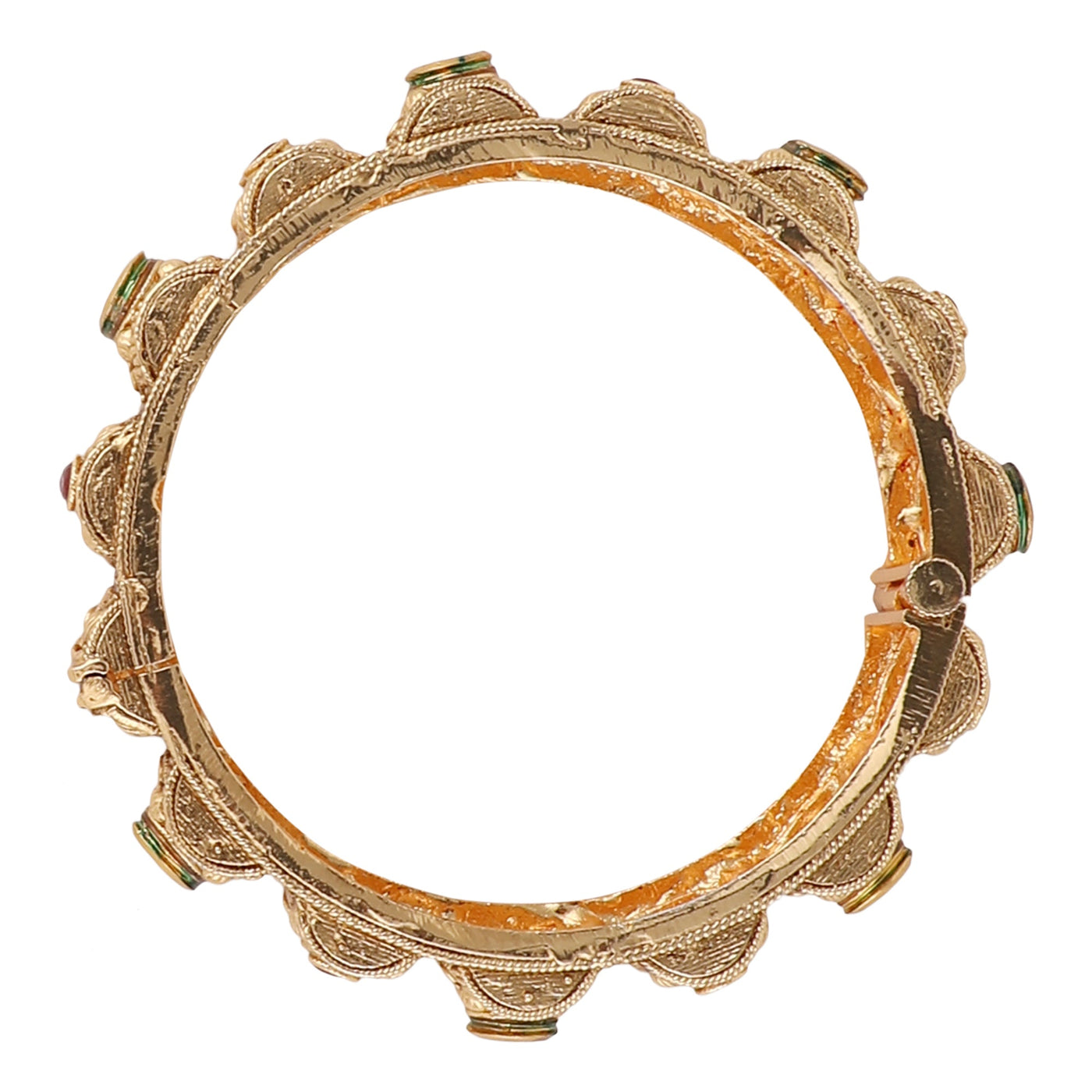 Women's Set Of 2 24 Ct Gold-Plated & Red Stone-Studded Bangles