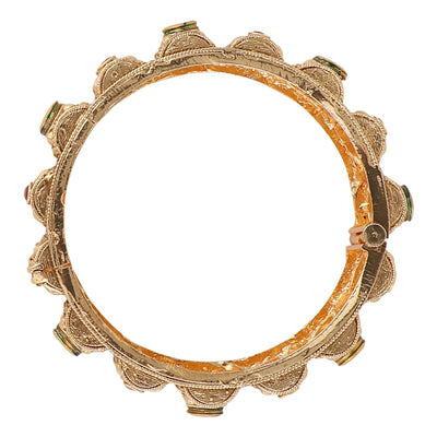 Women's Set Of 2 24 Ct Gold-Plated & Red Stone-Studded Bangles