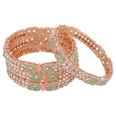 Women's Set Of 2 Rose Gold-Plated & Sea-Green Baby Pink Ad-Studded Bangles