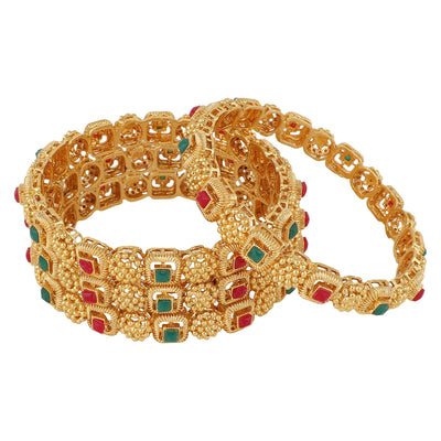 Women's Set Of 4 Gold Plated & White Ad Studded Designer Bangles