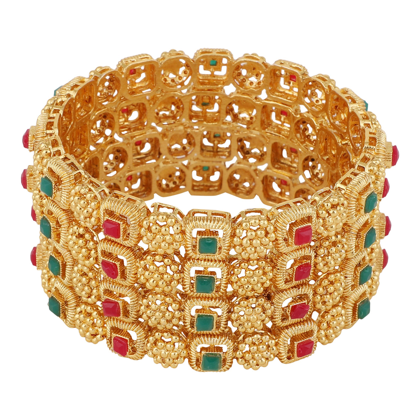Women's Set Of 4 Gold Plated & White Ad Studded Designer Bangles