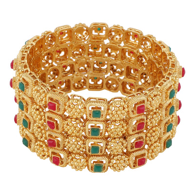 Women's Set Of 4 Gold Plated & White Ad Studded Designer Bangles