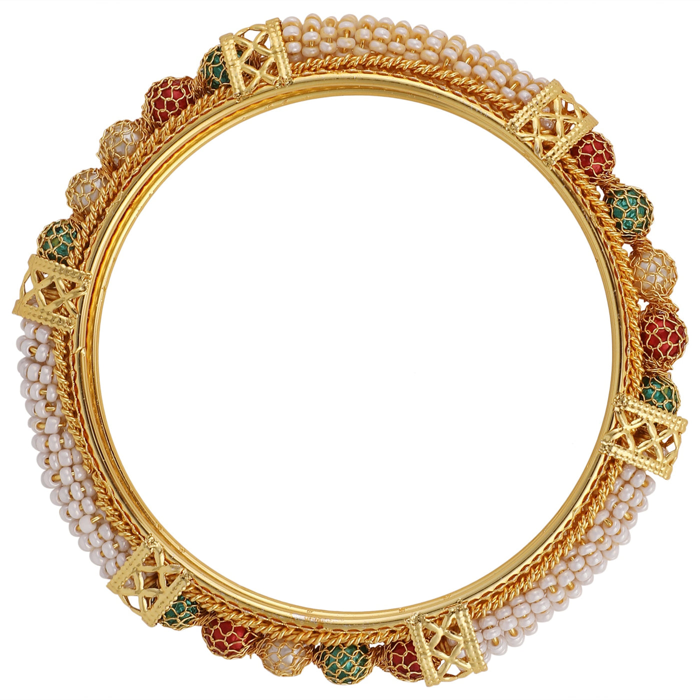 Women's Set Of 2 Gold Plated Pearl Studded & Beaded Bangles