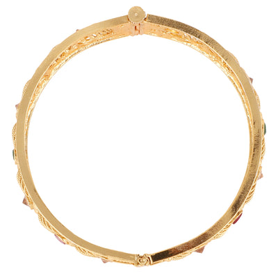 Women's Set Of 2 24K Gold-Plated Red & Green Ruby Stone-Studded Filigree Hand Crafted Bangles