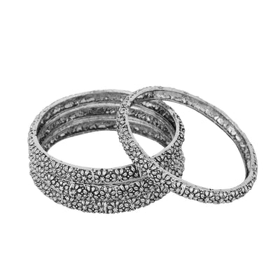 Women's Set Of 4 Oxidised Silver-Plated Hand Crafted Bangles
