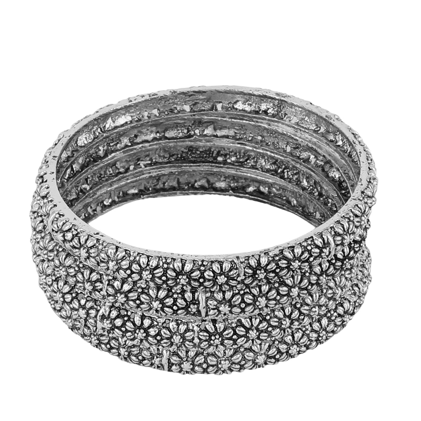 Women's Set Of 4 Oxidised Silver-Plated Hand Crafted Bangles