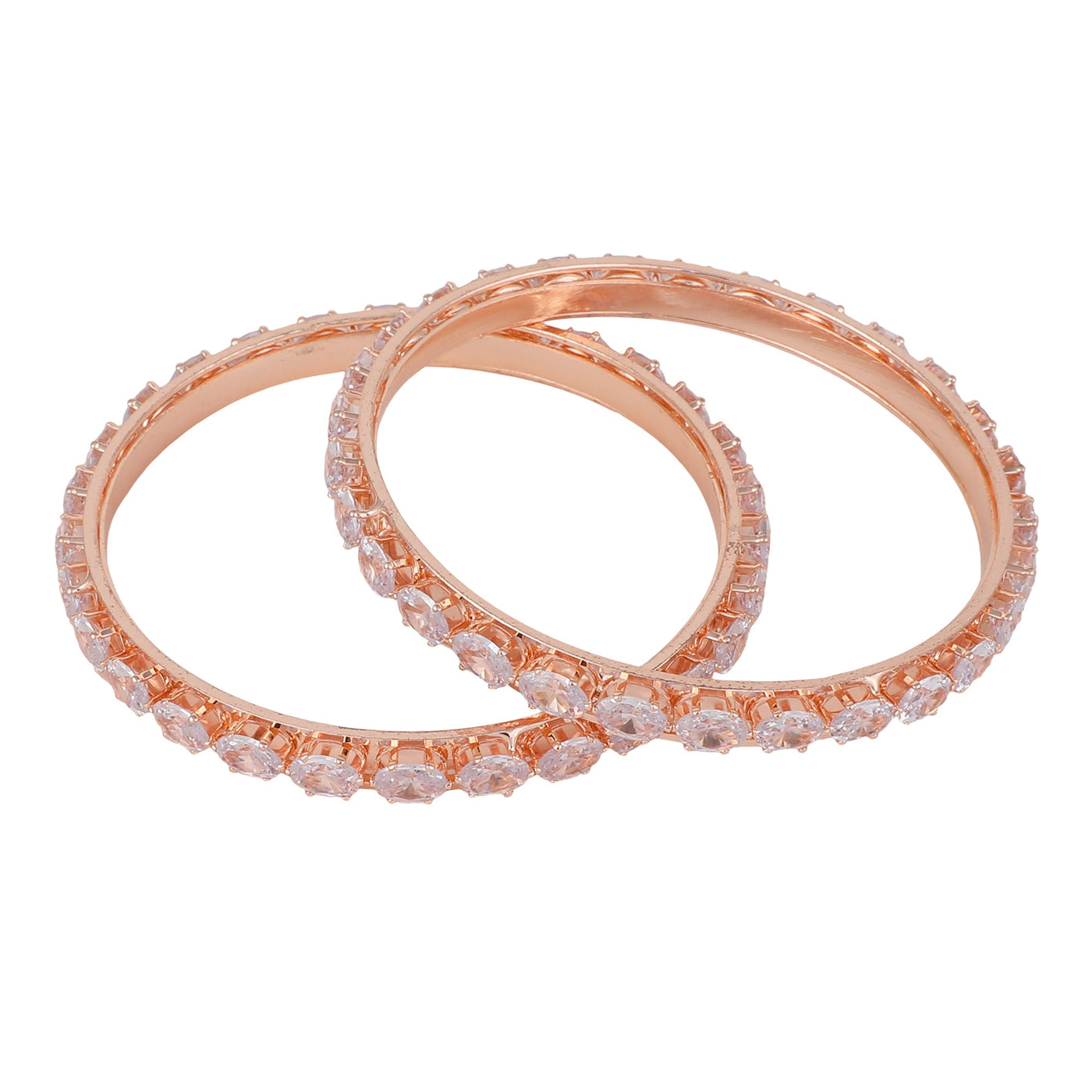 Women's Pack Of 2 Rose Gold-Plated White Ad Studded Bangle