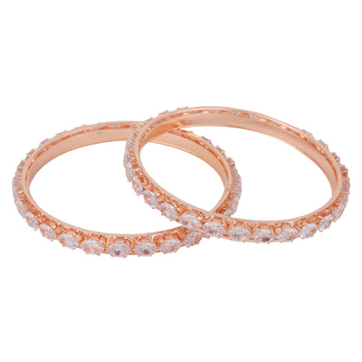 Women's Pack Of 2 Rose Gold-Plated White Ad Studded Bangle