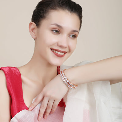 Women's Pack Of 2 Rose Gold-Plated White Ad Studded Bangle