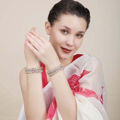 Women's Set Of 2 Rose Gold-Plated & Sea-Green Baby Pink Ad-Studded Bangles