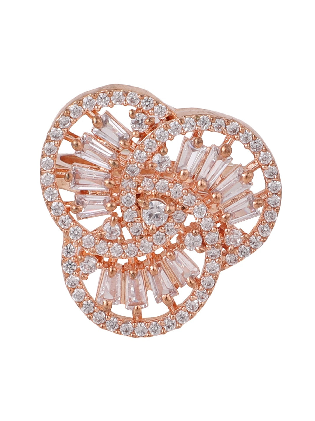 Women's Rose Gold-Plated Ad Studded Circular Hand Crafted Adjustable Finger Ring