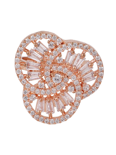 Women's Rose Gold-Plated Ad Studded Circular Hand Crafted Adjustable Finger Ring