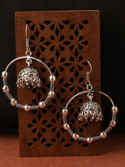 Women's Silver Tone Oxidised Silver Jhumka Chandbali Earring