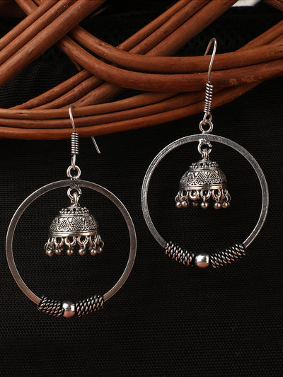 Women's Silver Tone Oxidised Silver Jhumka Chandbali Earring