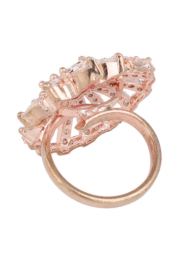 Women's Gold-Plated Red & White Ruby & Ad-Studded Adjustable Finger Ring