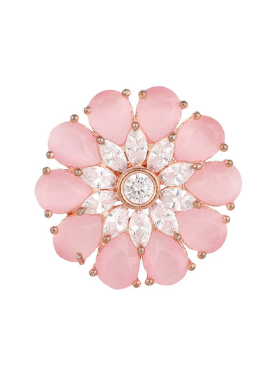 Women's Pink Gold-Plated Ad-Studded Hand Crafted Adjustable Finger Ring
