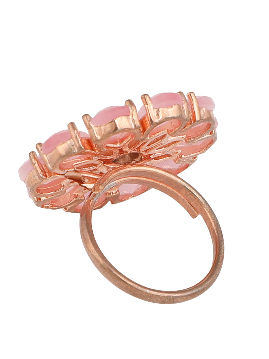Women's Pink Gold-Plated Ad-Studded Hand Crafted Adjustable Finger Ring