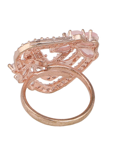 Women's Gold-Plated Pink & White Ad-Studded Adjustable Finger Ring