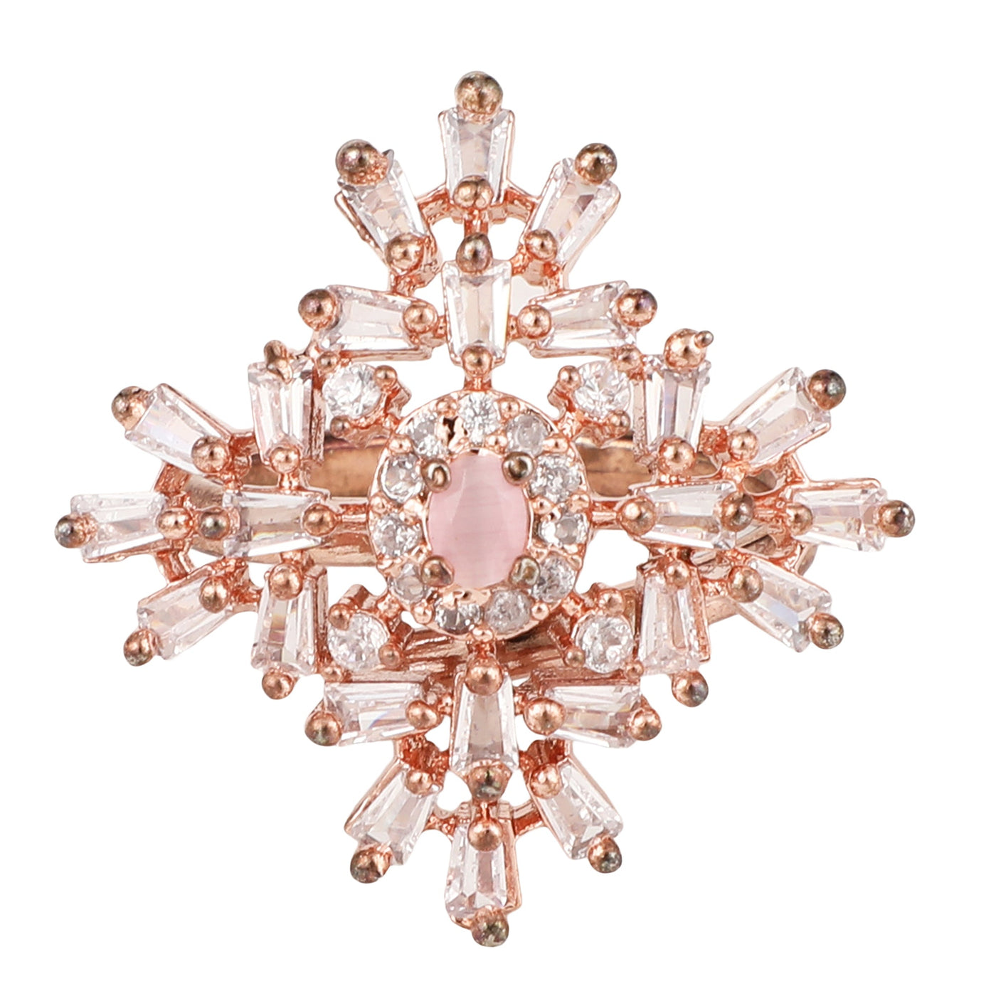 Women's/Girls Statement Brass Gold Plate Rose Gold American Diamond Cocktail Ring