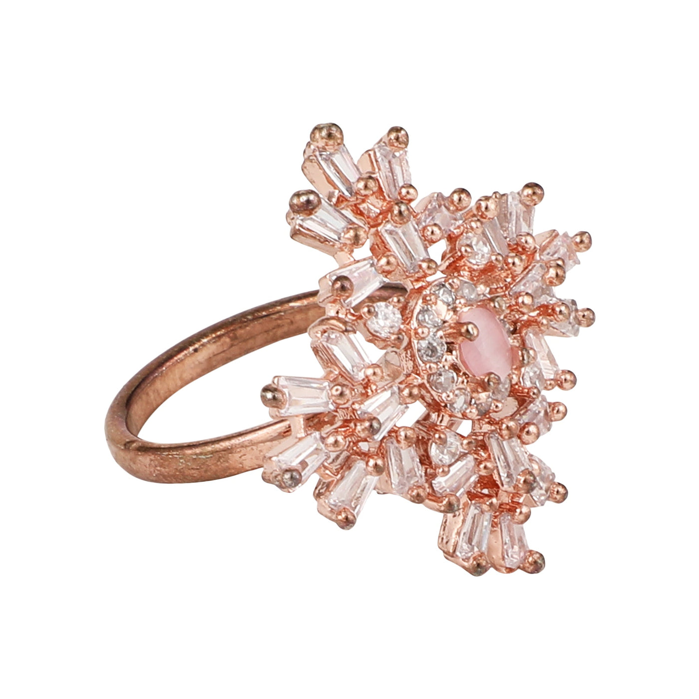 Women's/Girls Statement Brass Gold Plate Rose Gold American Diamond Cocktail Ring