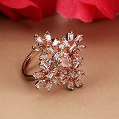 Women's/Girls Statement Brass Gold Plate Rose Gold American Diamond Cocktail Ring