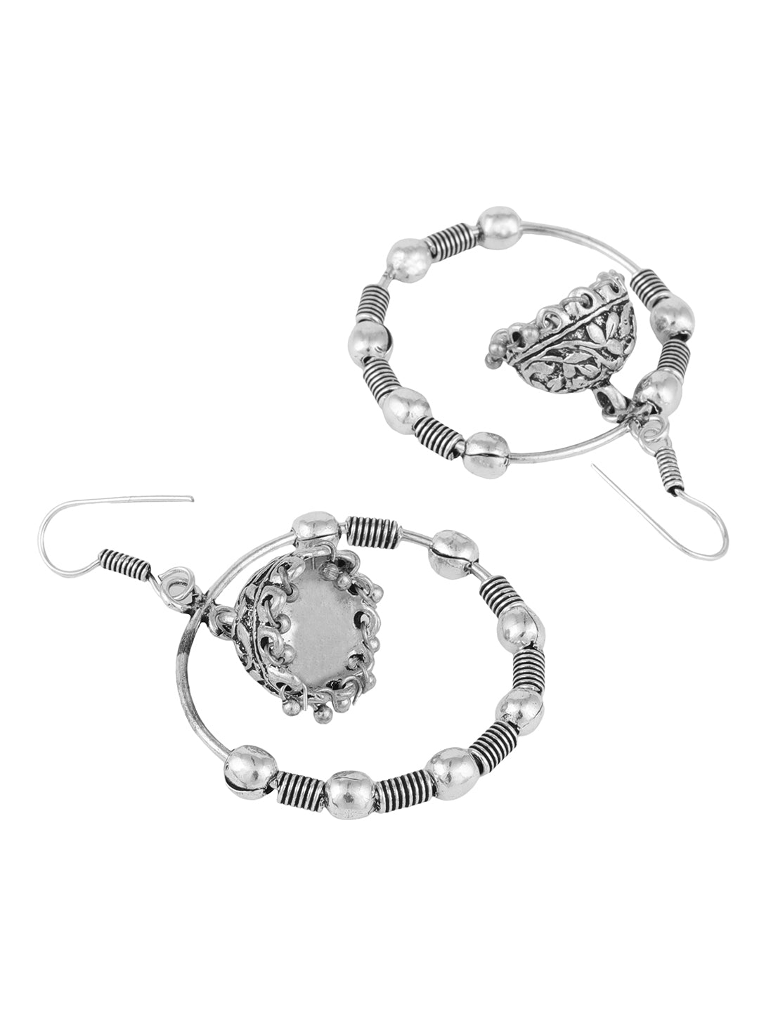Women's Silver Tone Oxidised Silver Jhumka Chandbali Earring
