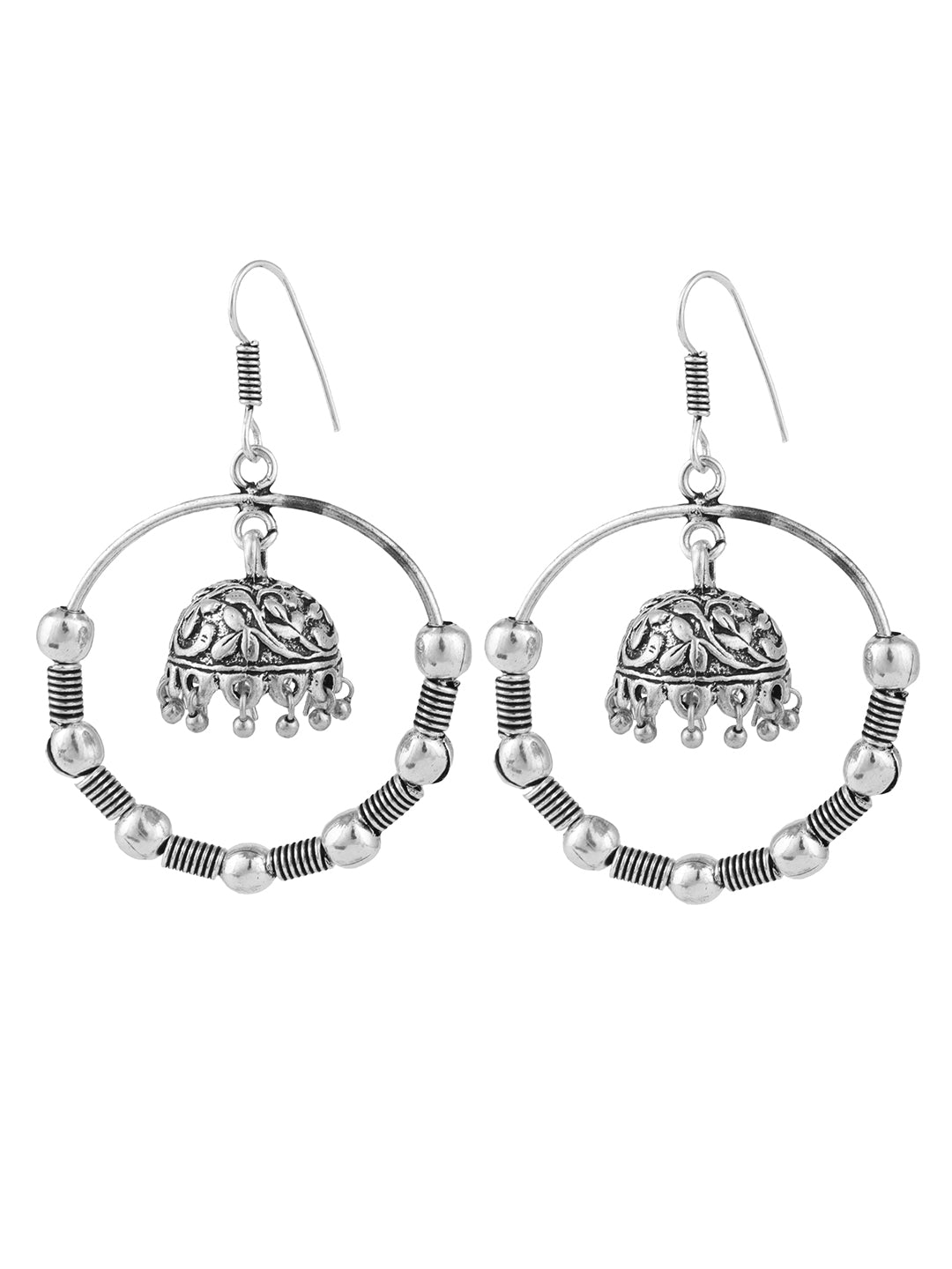 Women's Silver Tone Oxidised Silver Jhumka Chandbali Earring