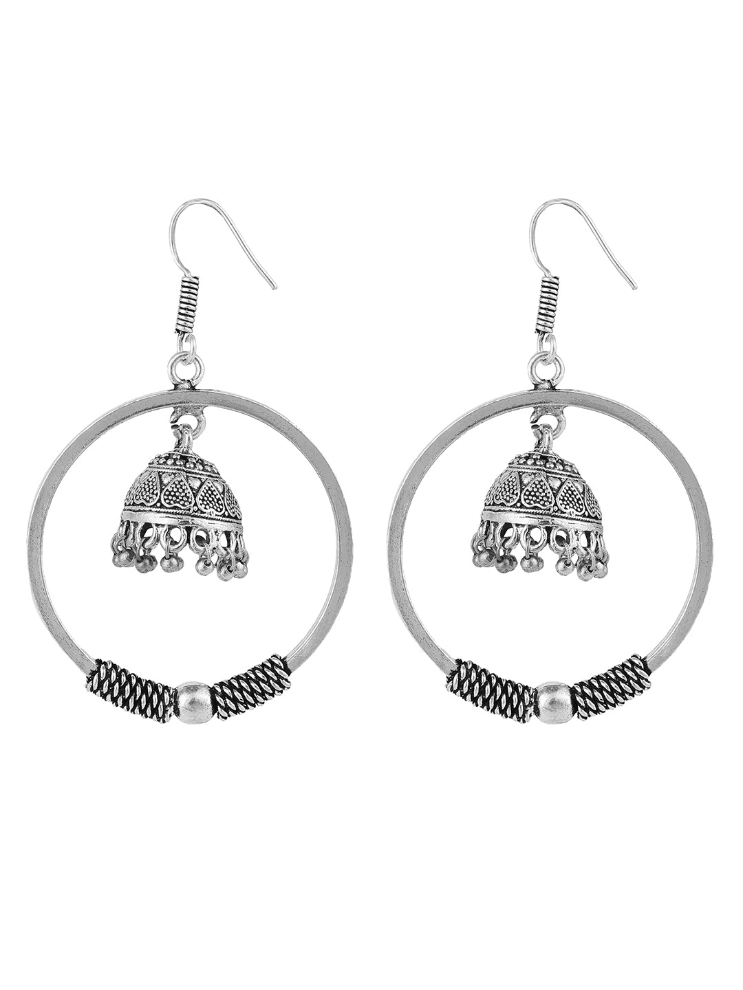 Women's Silver Tone Oxidised Silver Jhumka Chandbali Earring