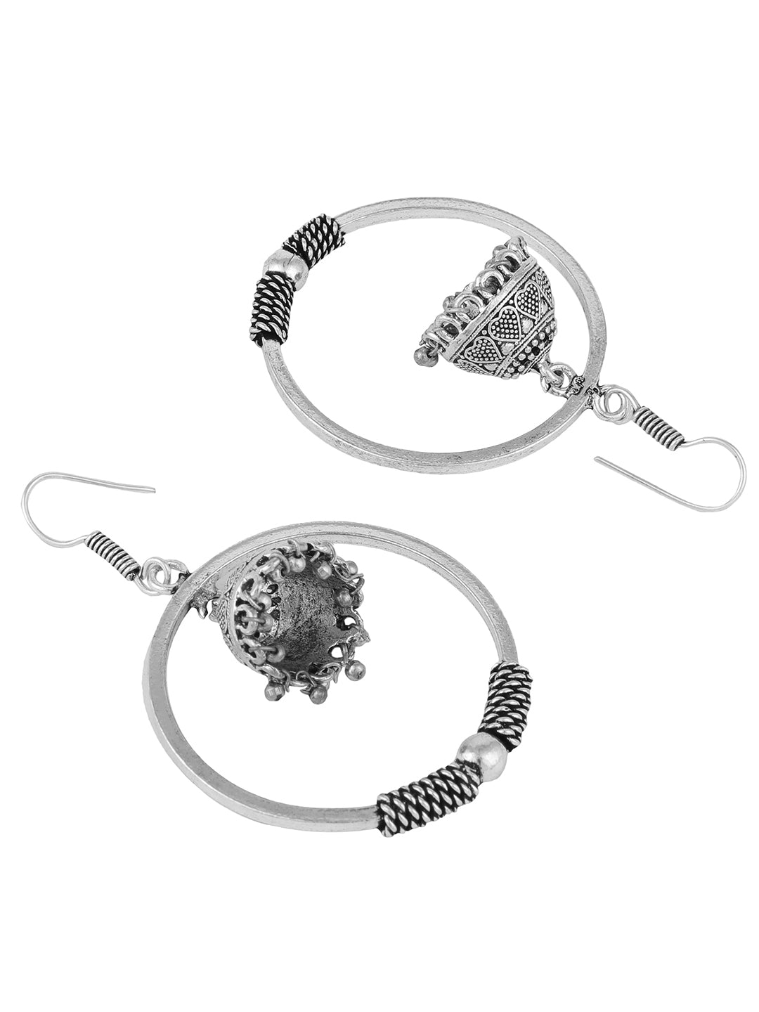 Women's Silver Tone Oxidised Silver Jhumka Chandbali Earring