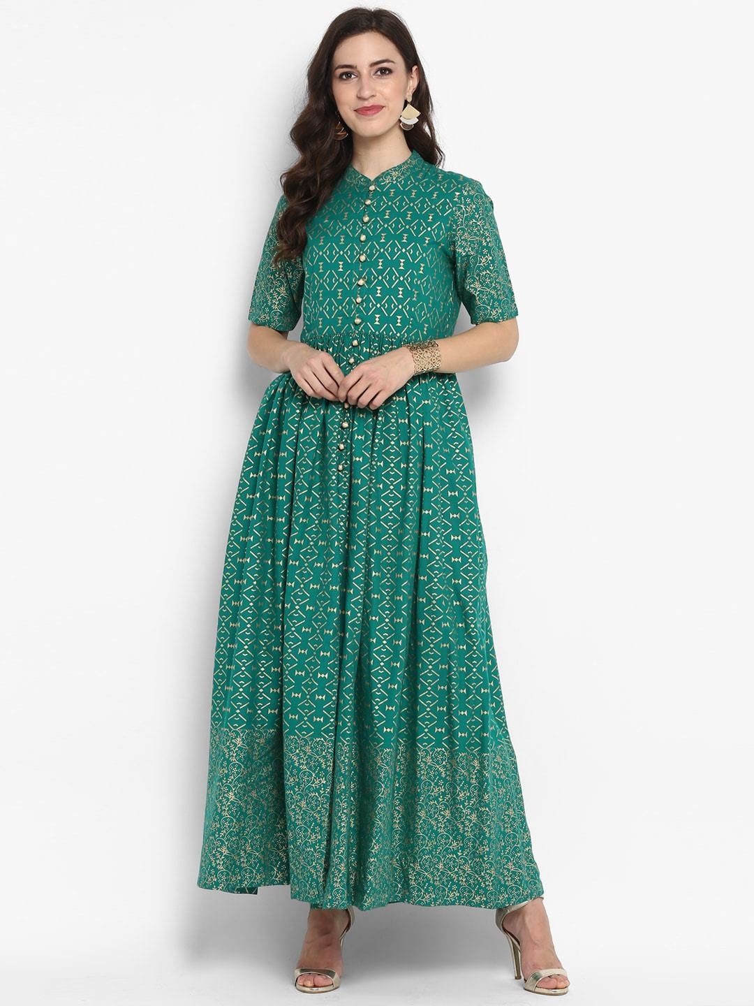 Women's Green Printed Maxi Dress