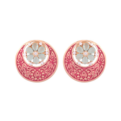 Beautiful Red Enamelled Studs Chandbali Stylesmall Earrings With Blue Diamond Embellishments for Women and Girls
