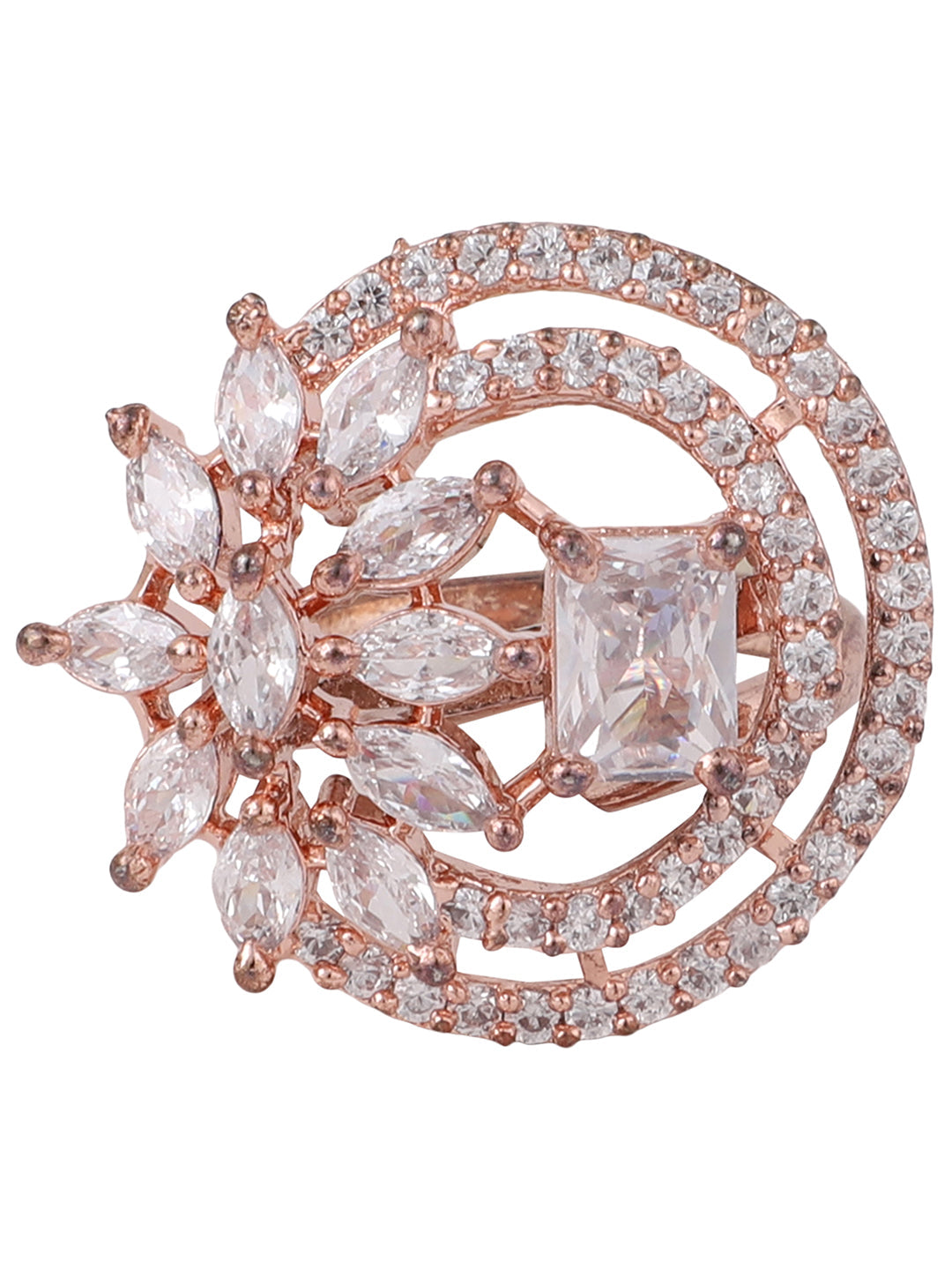 Women's Rose Gold Plated Trendy American Diamond Circular Shaped Ring