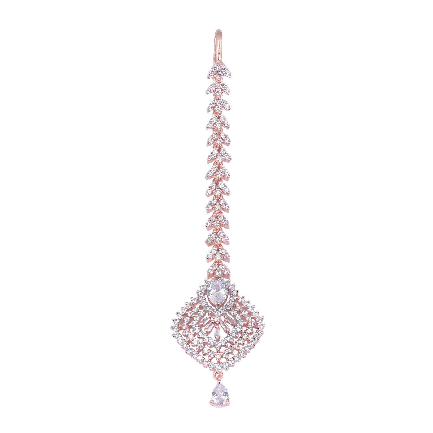 Beautiful Diamond shaped Maang Tikka AD studded Rose Gold plated for Women & Girls