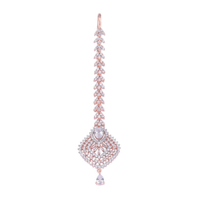Beautiful Diamond shaped Maang Tikka AD studded Rose Gold plated for Women & Girls