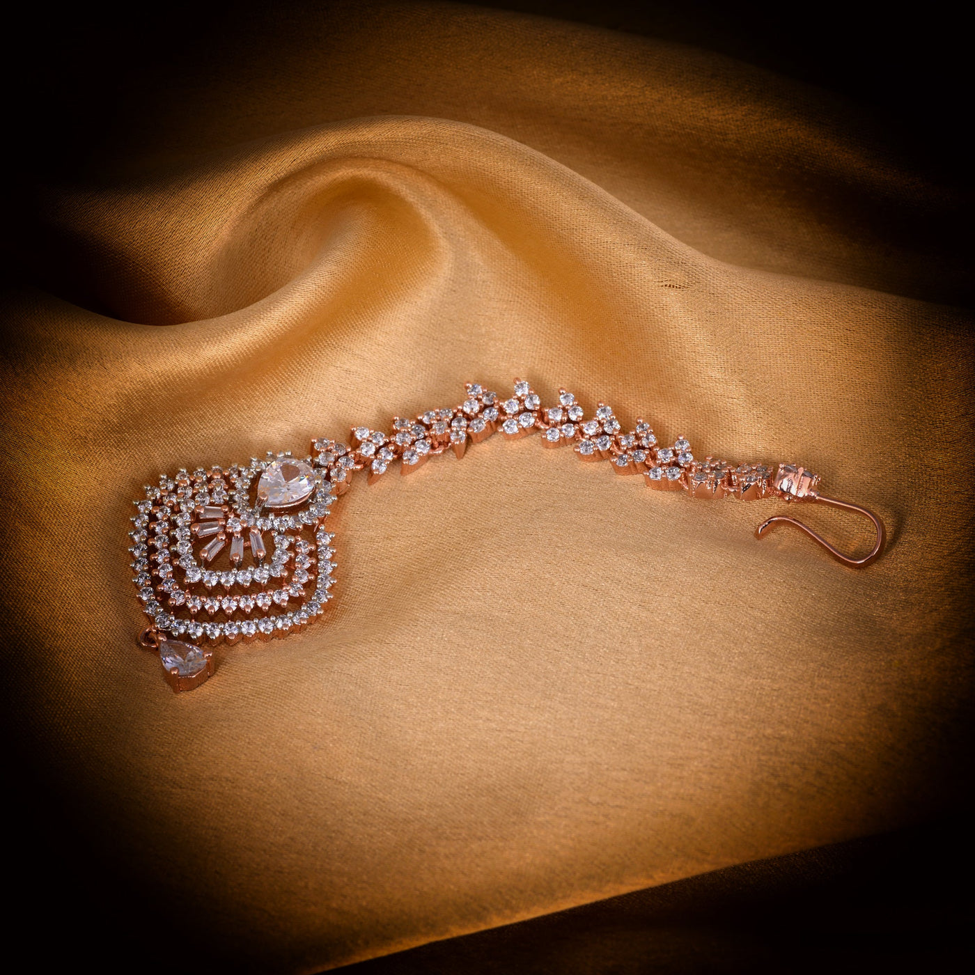 Beautiful Diamond shaped Maang Tikka AD studded Rose Gold plated for Women & Girls
