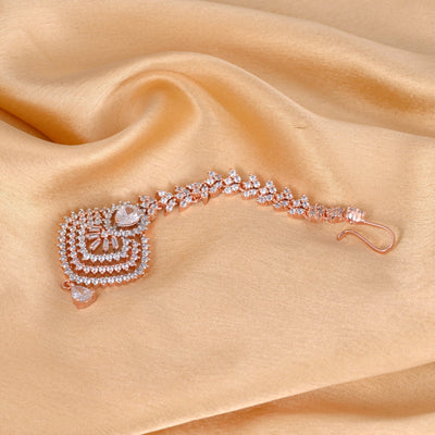 Beautiful Diamond shaped Maang Tikka AD studded Rose Gold plated for Women & Girls