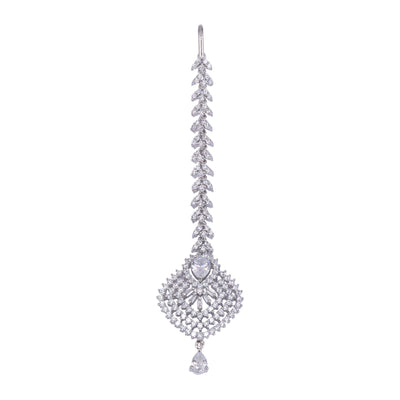 Beautiful Diamond shaped Maang Tikka AD studded Silver plated for Women & Girls