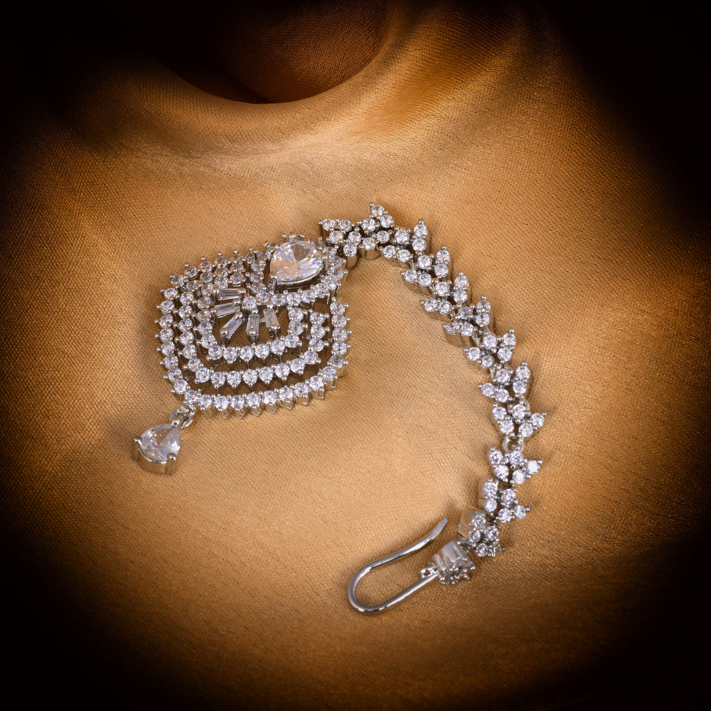 Beautiful Diamond shaped Maang Tikka AD studded Silver plated for Women & Girls