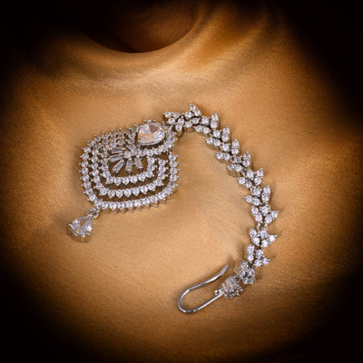 Beautiful Diamond shaped Maang Tikka AD studded Silver plated for Women & Girls