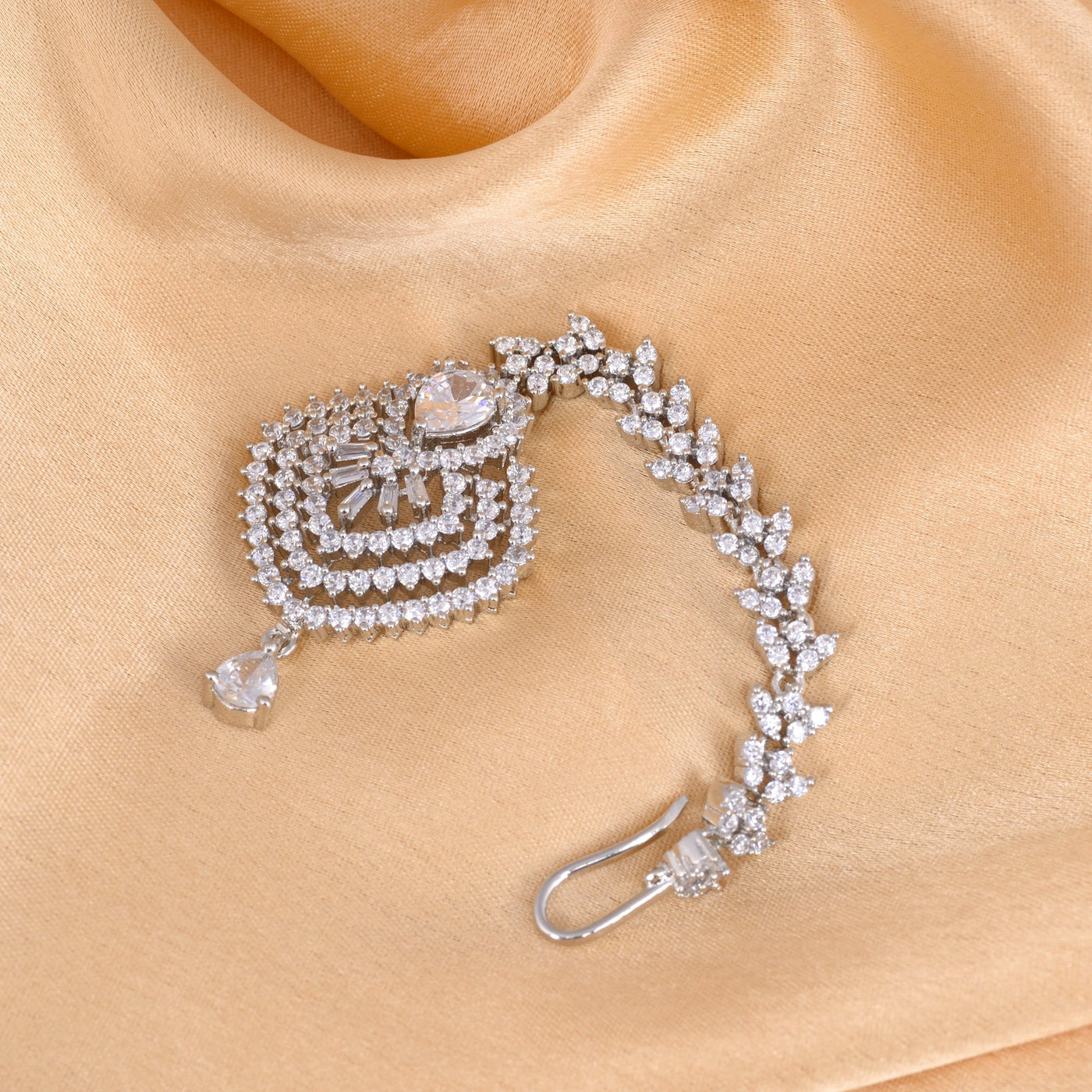 Beautiful Diamond shaped Maang Tikka AD studded Silver plated for Women & Girls