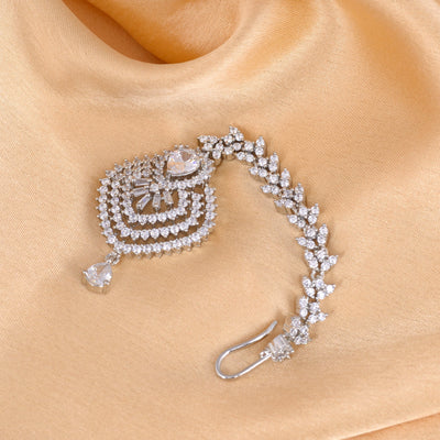 Beautiful Diamond shaped Maang Tikka AD studded Silver plated for Women & Girls