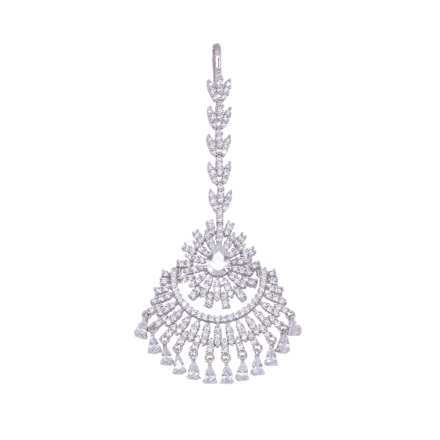 Chandbali style Diamond Maang Tikka Silver plated & AD studded for Women & Girls