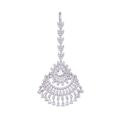 Chandbali style Diamond Maang Tikka Silver plated & AD studded for Women & Girls