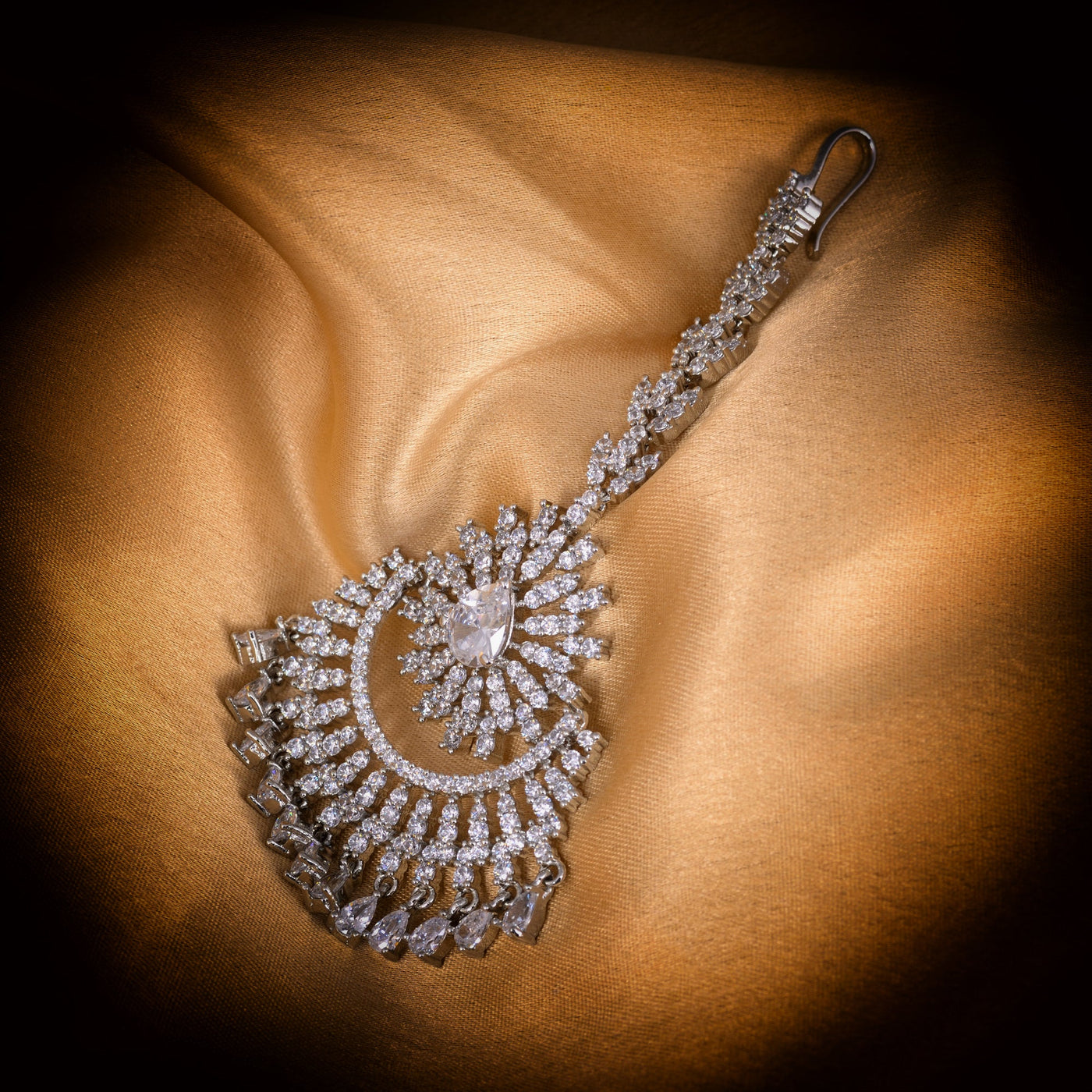 Chandbali style Diamond Maang Tikka Silver plated & AD studded for Women & Girls